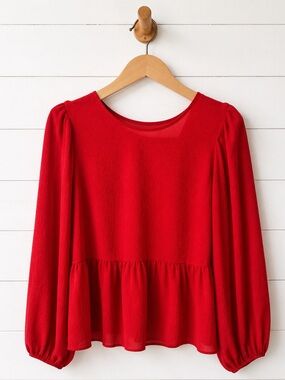 🖤Express Red Peplum Blouse with Puff Sleeves Xtra Small